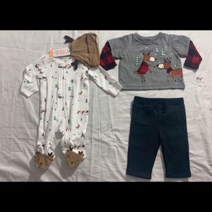 Winter Christmas Outfits *3m Christmas Sleeper w/ Hat & 0-3m Reindeer Outfit